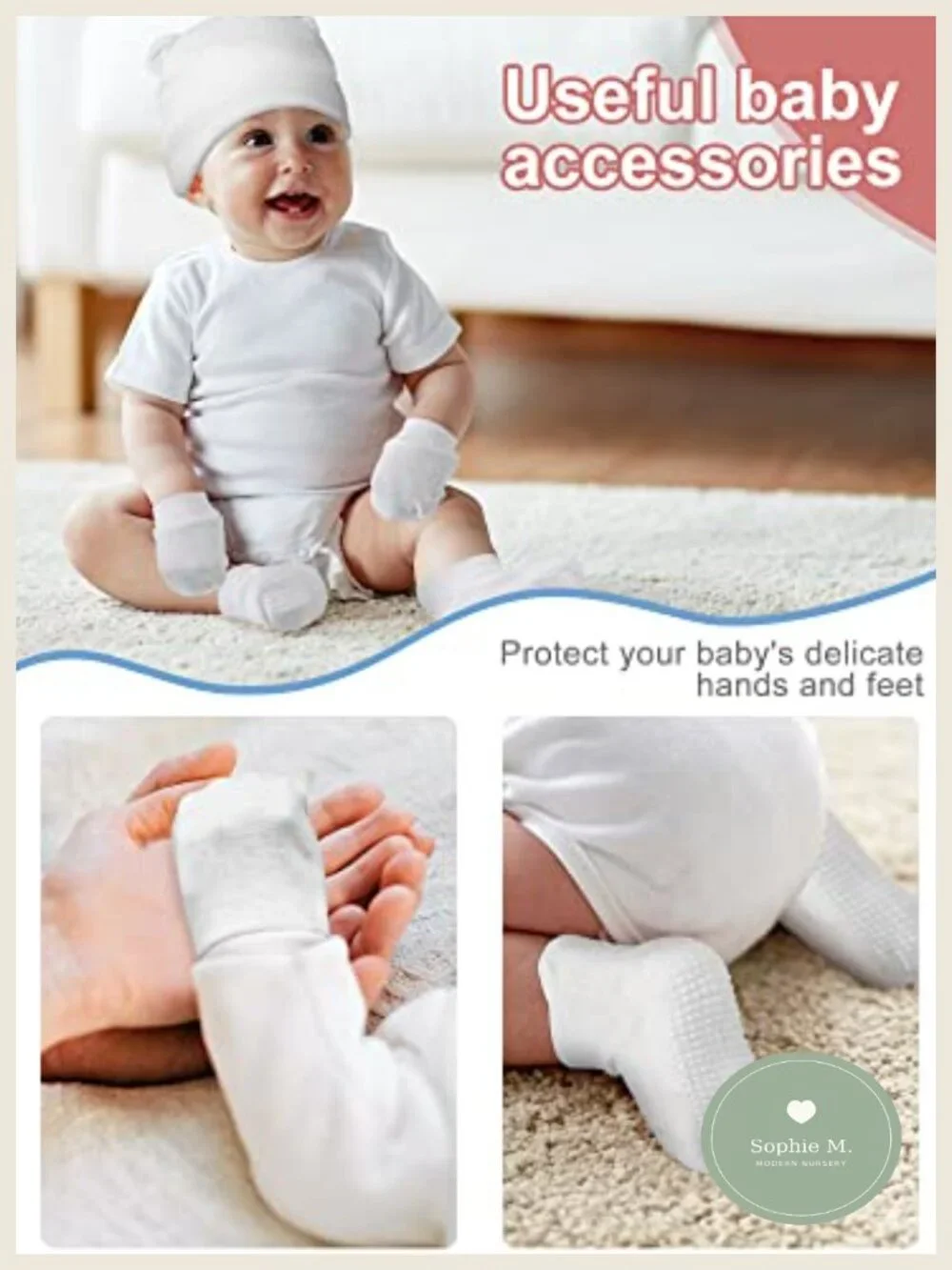 6 Pack Newborn Baby Hat Set with Mittens and Socks Cotton